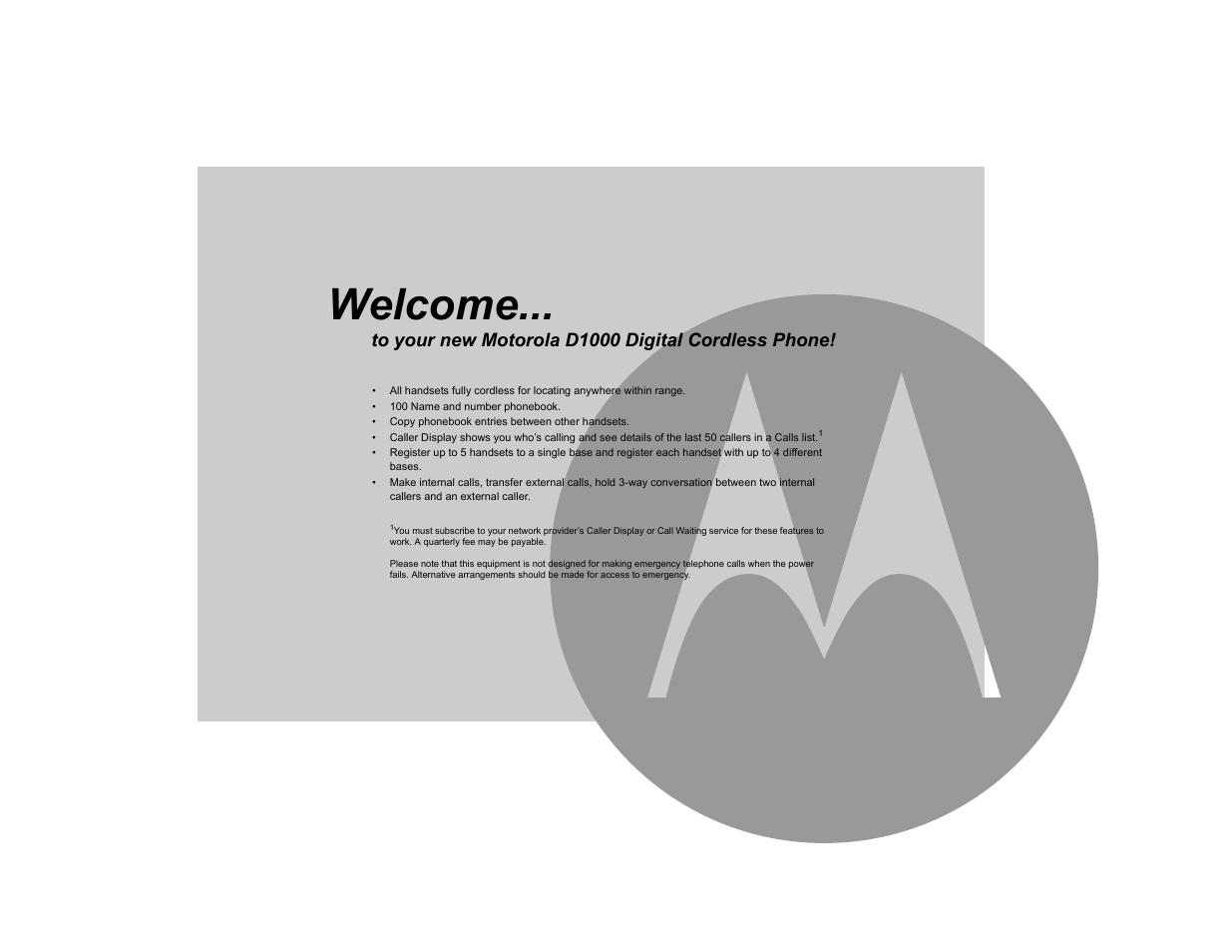 Welcome | Motorola Digital Cordless Phone D1004 User Manual | Page 2 / 45