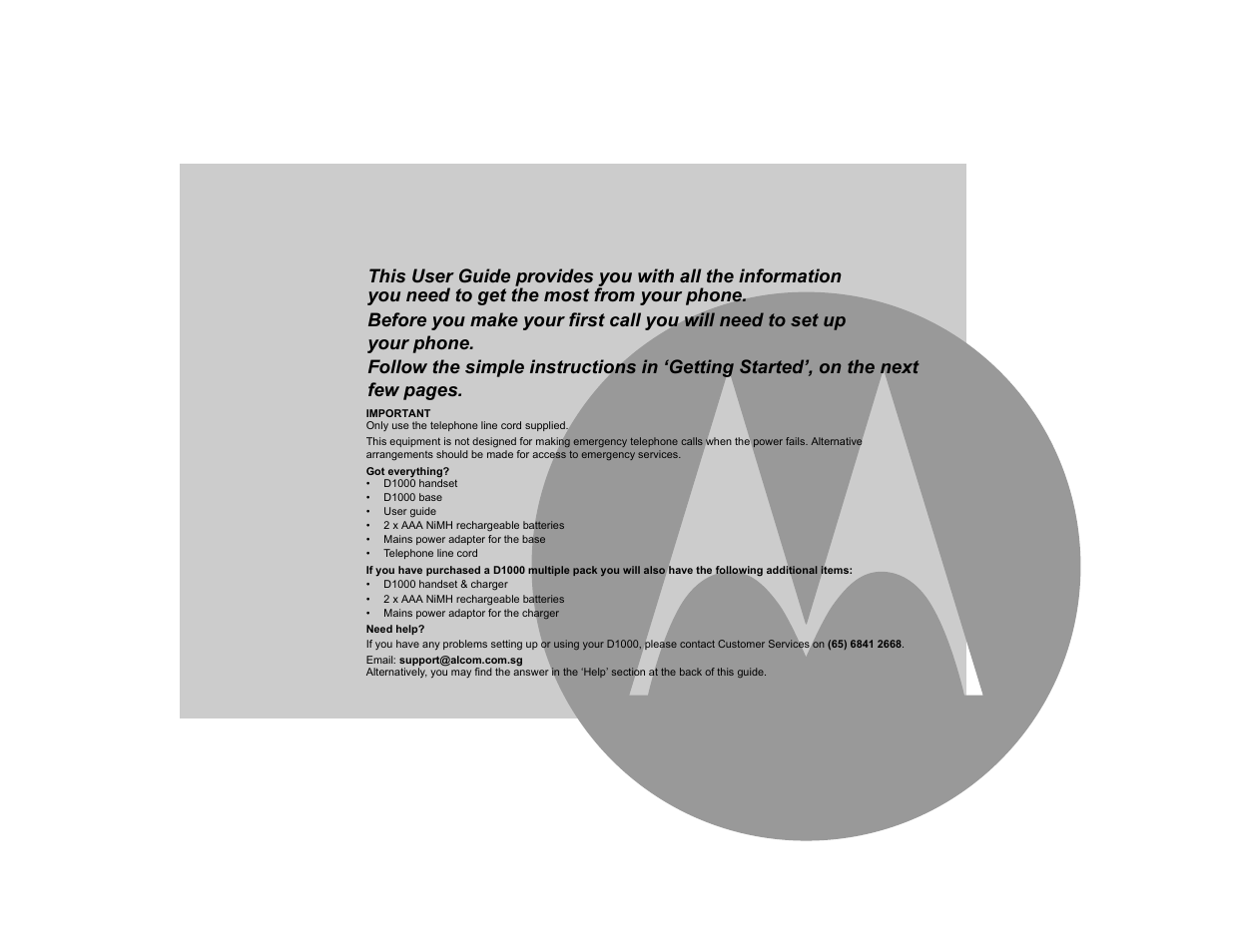 Motorola Digital Cordless Phone D1004 User Manual | Page 3 / 45