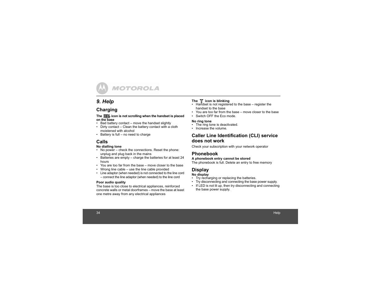 Help | Motorola Digital Cordless Phone D1004 User Manual | Page 34 / 45