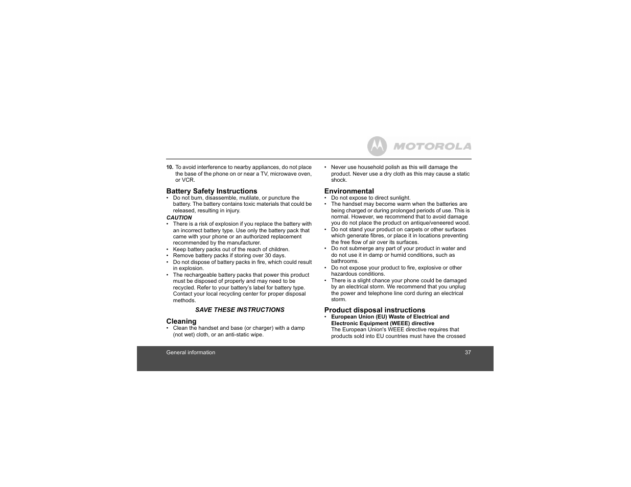 Motorola Digital Cordless Phone D1004 User Manual | Page 37 / 45