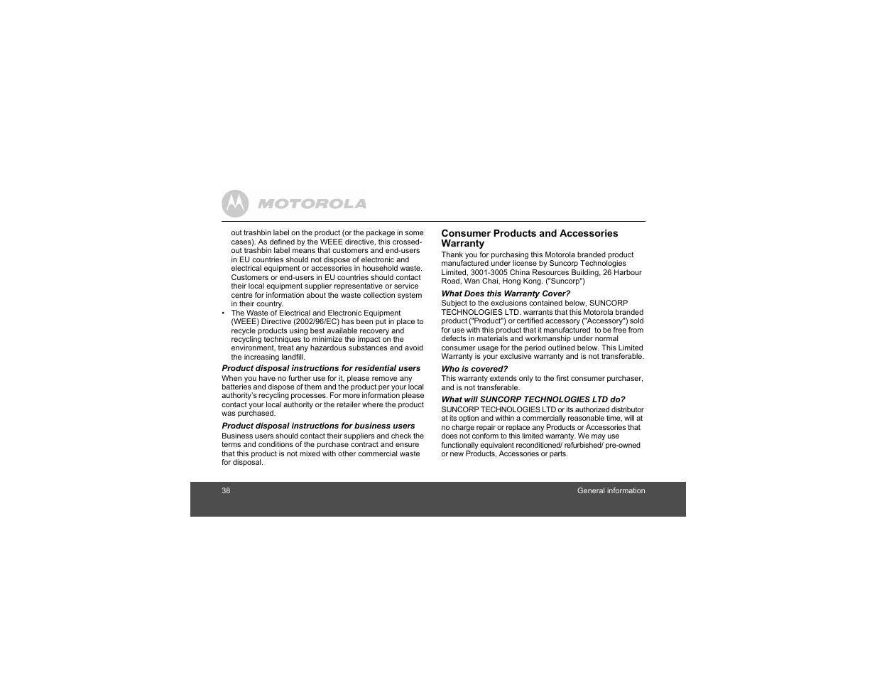 Motorola Digital Cordless Phone D1004 User Manual | Page 38 / 45