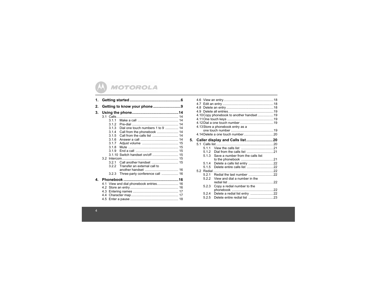 Motorola Digital Cordless Phone D1004 User Manual | Page 4 / 45