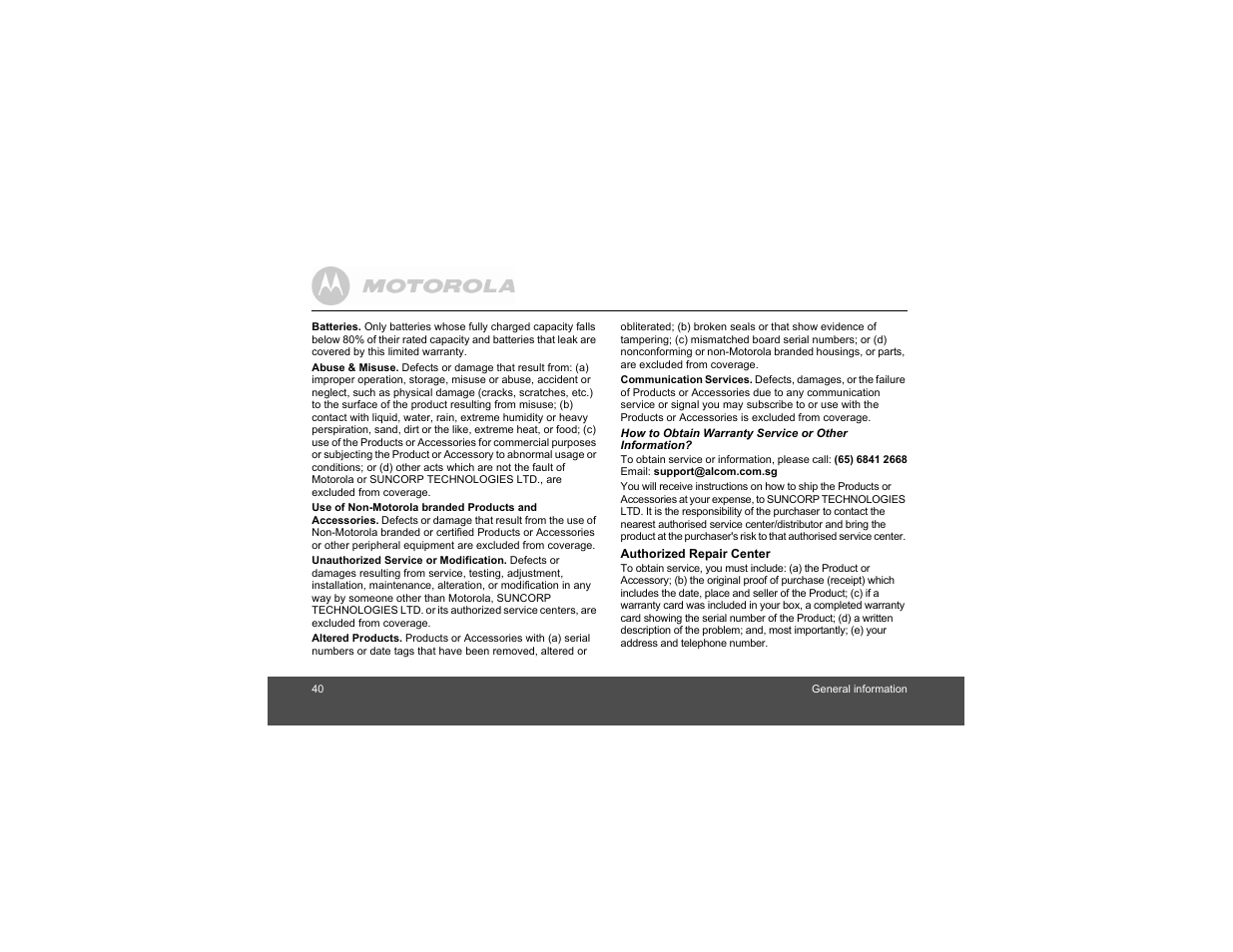 Motorola Digital Cordless Phone D1004 User Manual | Page 40 / 45