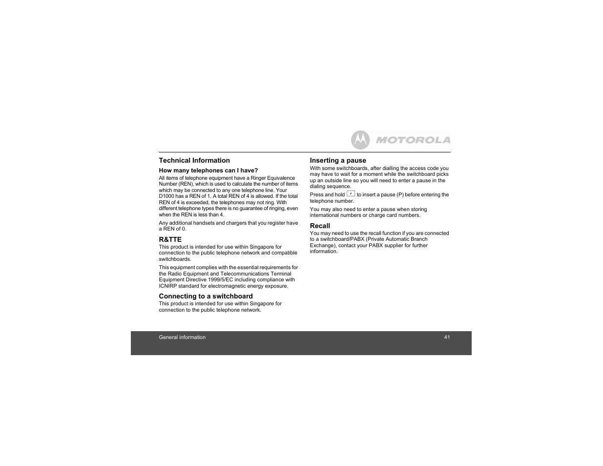 Motorola Digital Cordless Phone D1004 User Manual | Page 41 / 45
