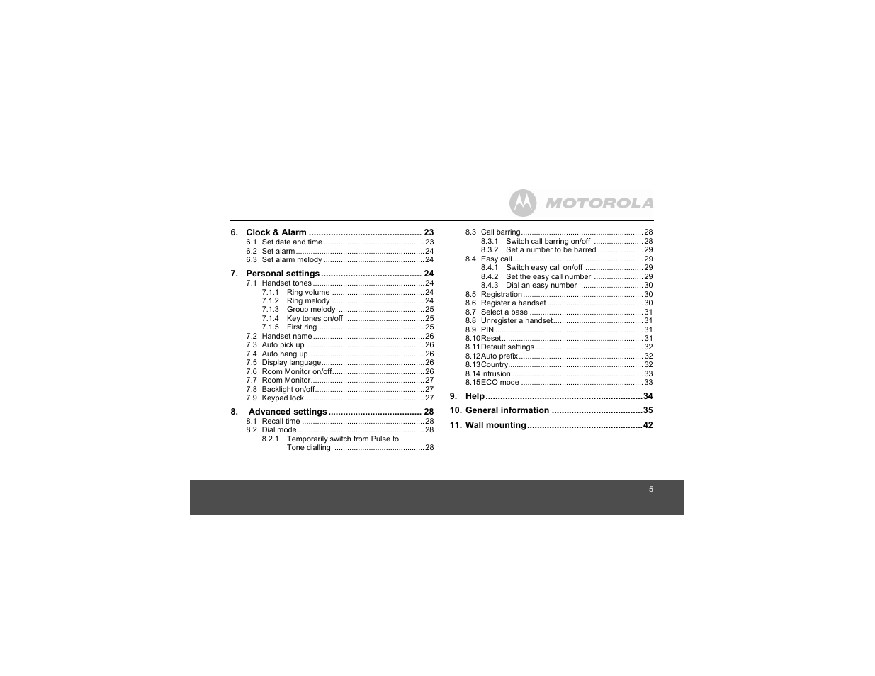 Motorola Digital Cordless Phone D1004 User Manual | Page 5 / 45