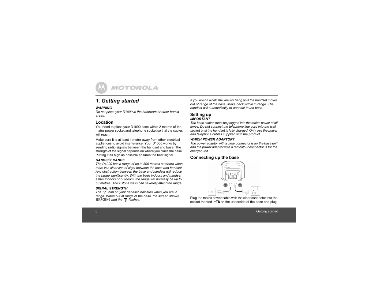 Getting started | Motorola Digital Cordless Phone D1004 User Manual | Page 6 / 45