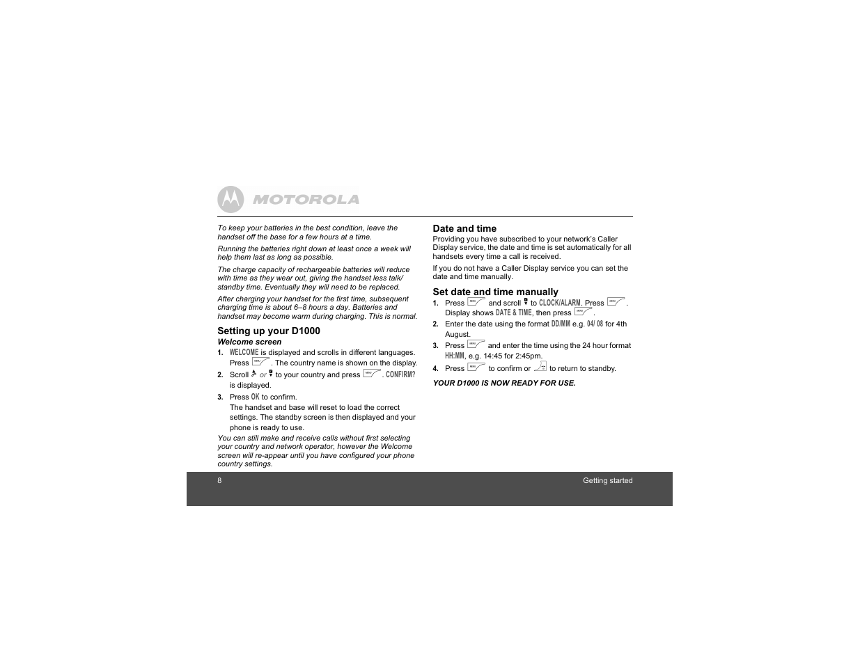 Motorola Digital Cordless Phone D1004 User Manual | Page 8 / 45