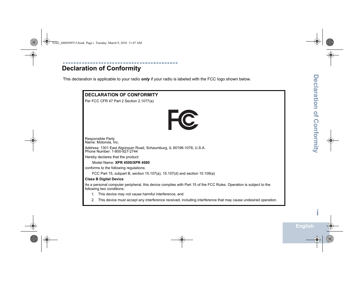 Declaration of conformity | Motorola 4550 User Manual | Page 3 / 92