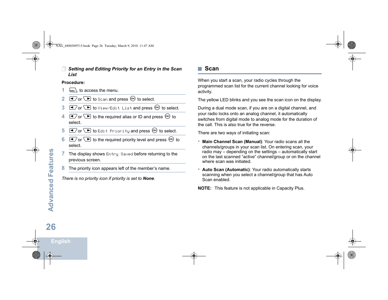 Scan, Advanced features | Motorola 4550 User Manual | Page 36 / 92