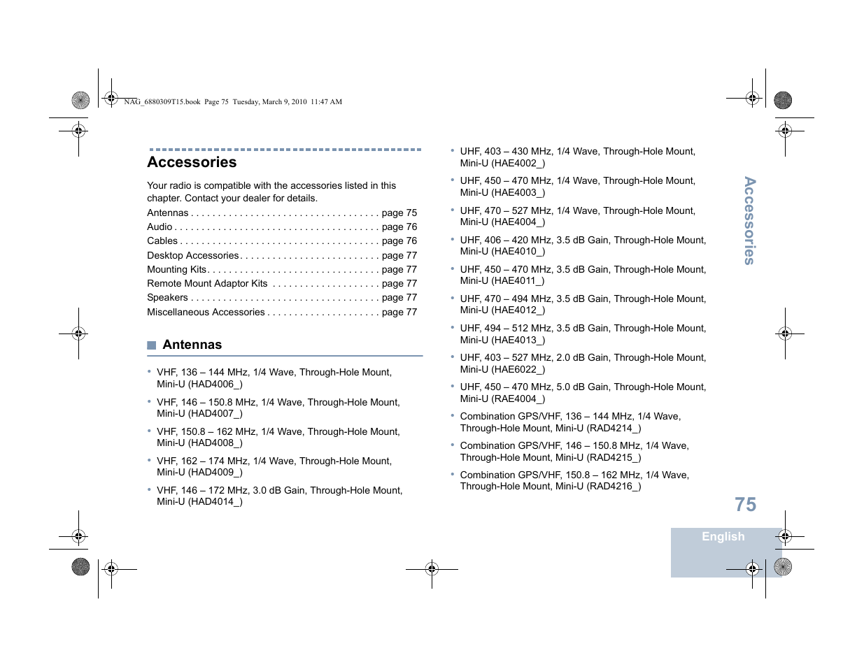 Accessories, Antennas | Motorola 4550 User Manual | Page 85 / 92