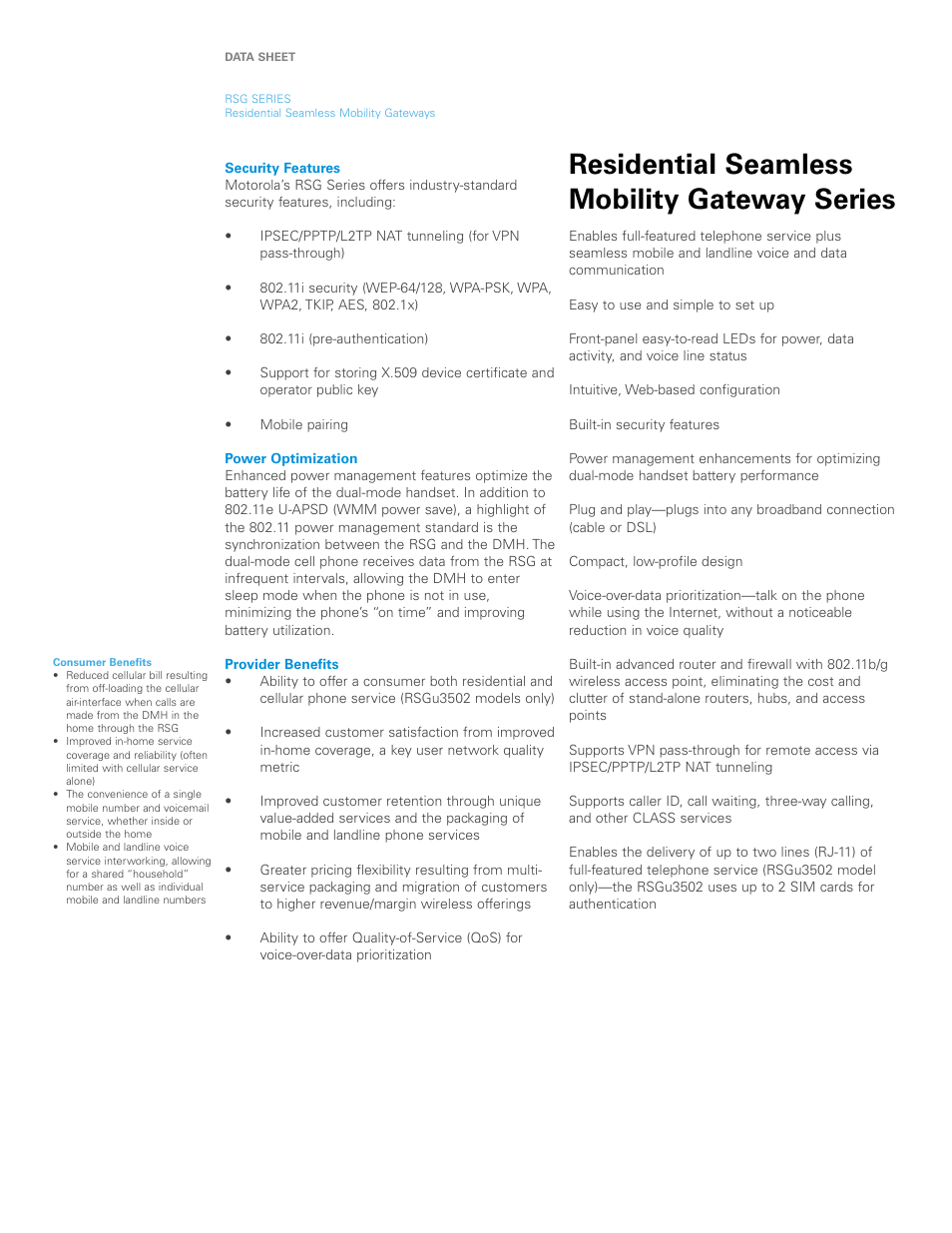 Residential seamless mobility gateway series | Motorola RSG Series User Manual | Page 2 / 5