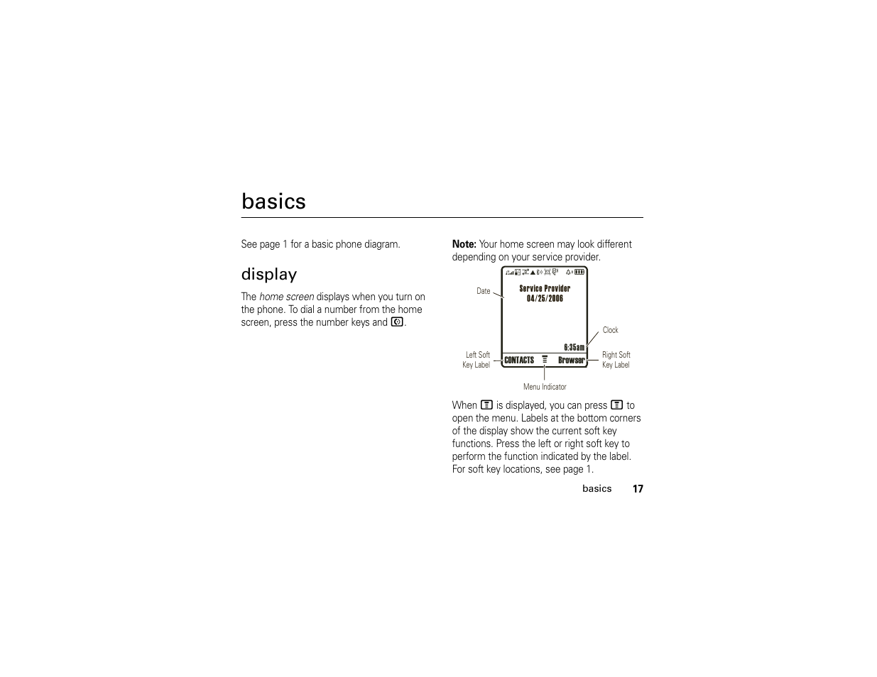 Basics, Display | Motorola 6809512A76-A User Manual | Page 19 / 80