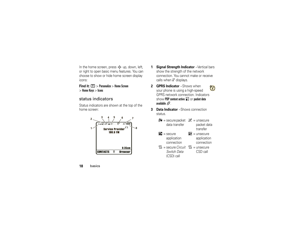 Status indicators | Motorola 6809512A76-A User Manual | Page 20 / 80