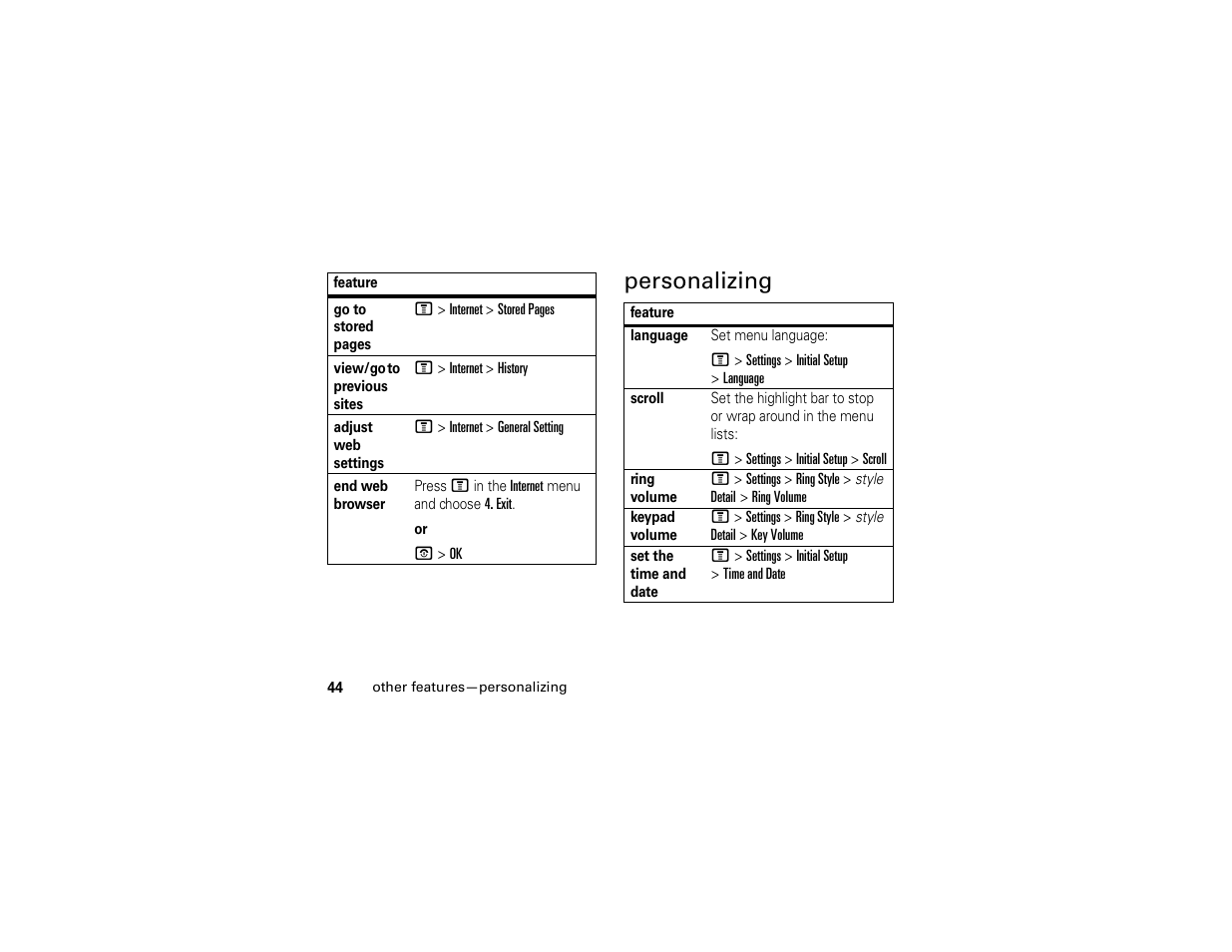 Personalizing | Motorola 6809512A76-A User Manual | Page 46 / 80