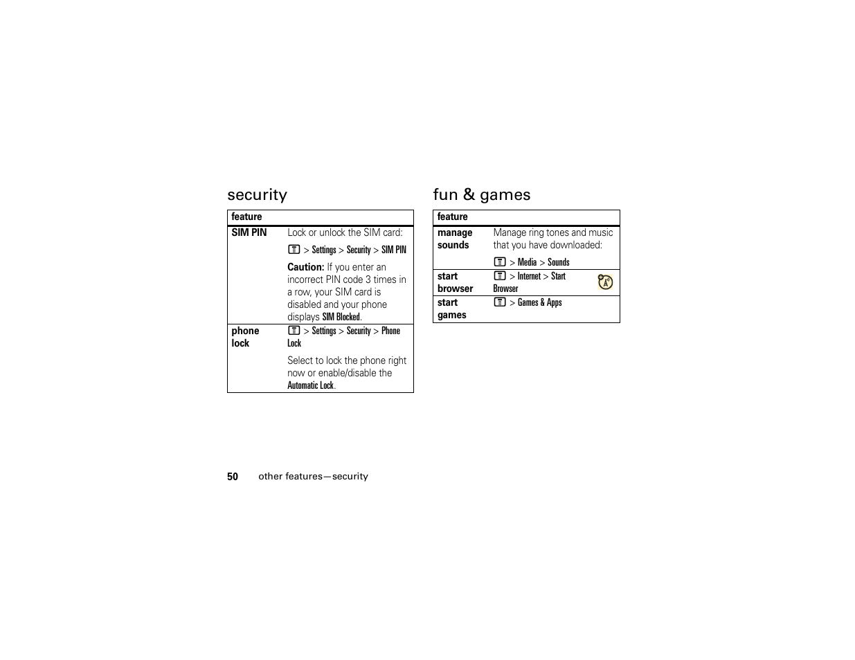 Security, Fun & games, Security fun & games | Motorola 6809512A76-A User Manual | Page 52 / 80