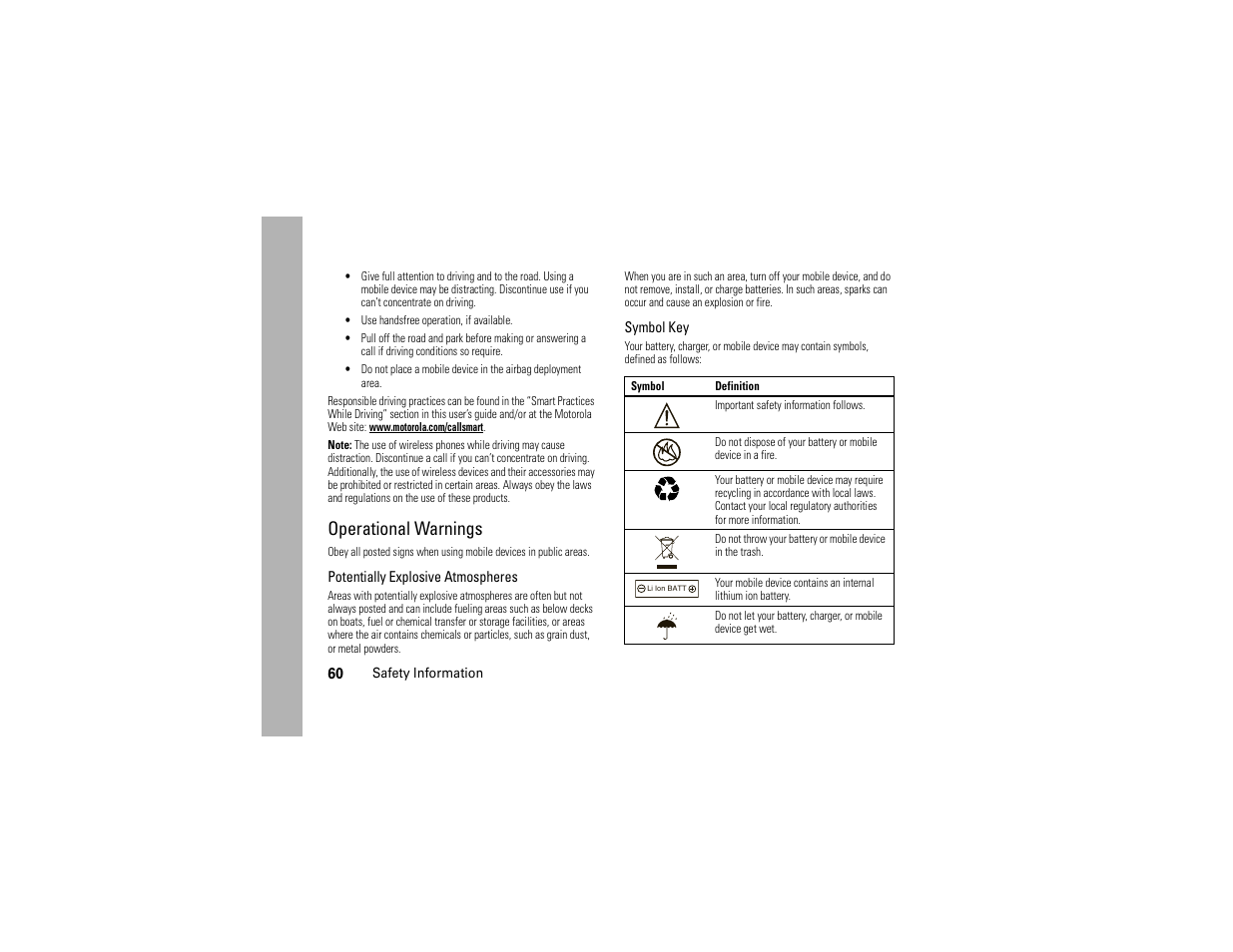 Operational warnings | Motorola 6809512A76-A User Manual | Page 62 / 80