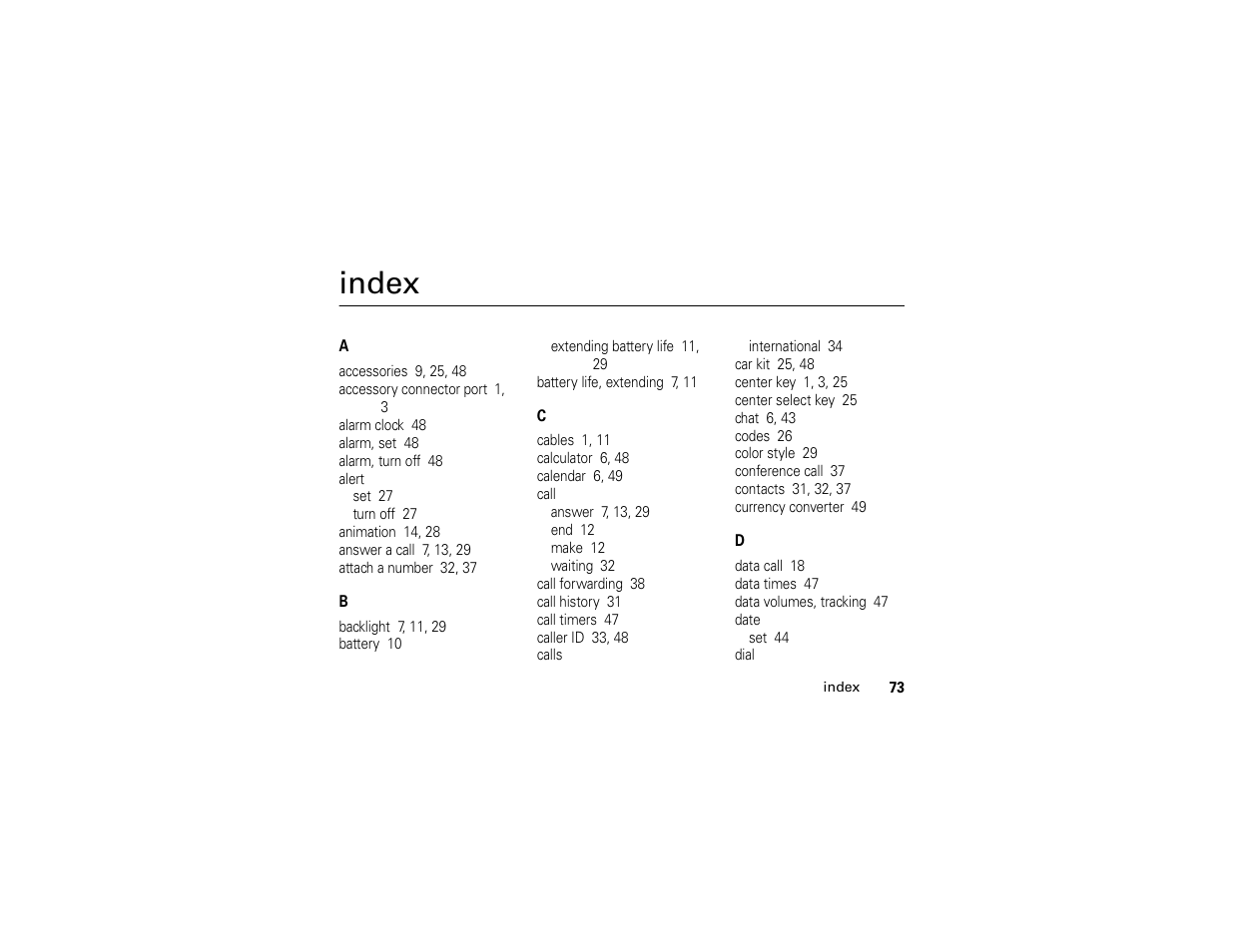 Index | Motorola 6809512A76-A User Manual | Page 75 / 80