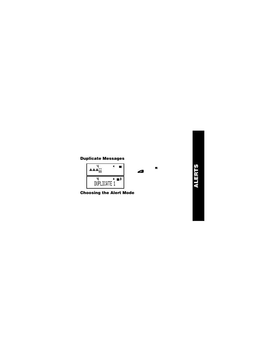 Duplicate messages, Choosing the alert mode, Aler ts | Duplicate 1 | Motorola Jazz Pager User Manual | Page 11 / 48