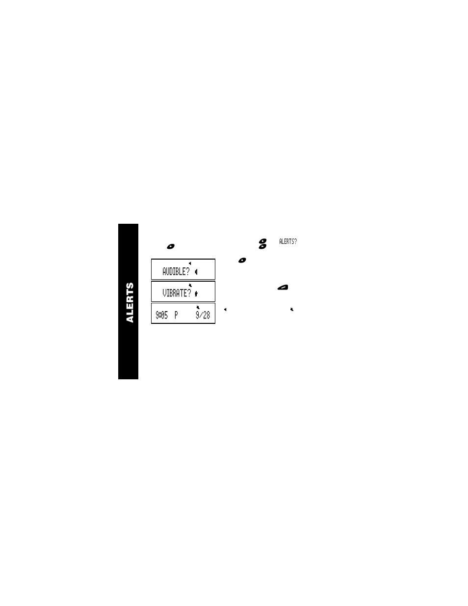 Aler ts, Audible, Vibrate | Motorola Jazz Pager User Manual | Page 12 / 48