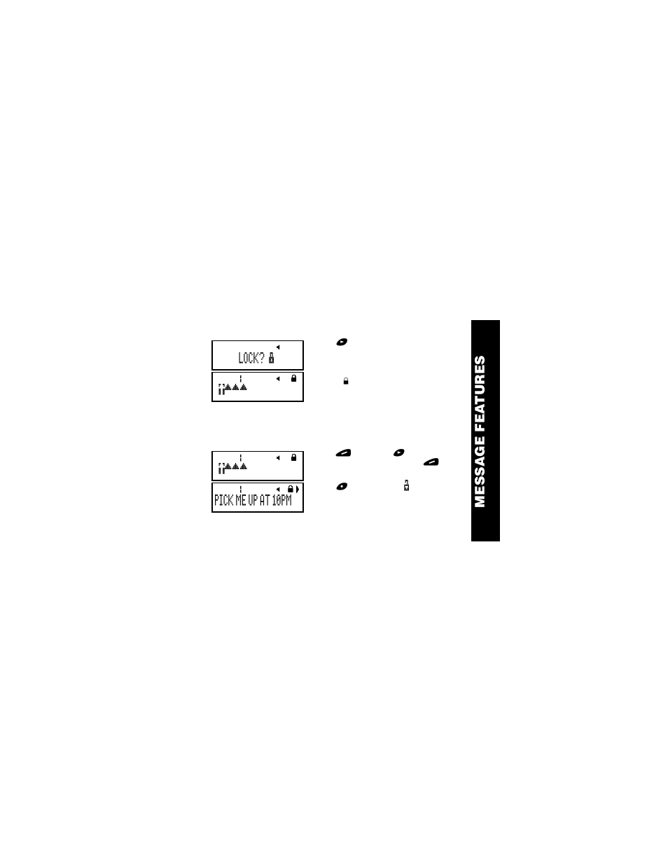 Message fea tures, Lock, Pick me up at 10pm | Motorola Jazz Pager User Manual | Page 25 / 48