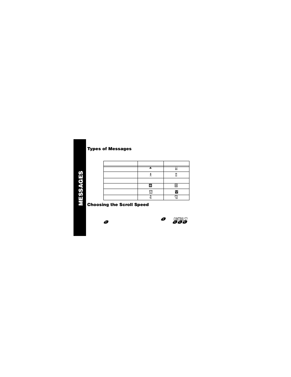 Types of messages, Choosing the scroll speed, Messages | Motorola Jazz Pager User Manual | Page 8 / 48