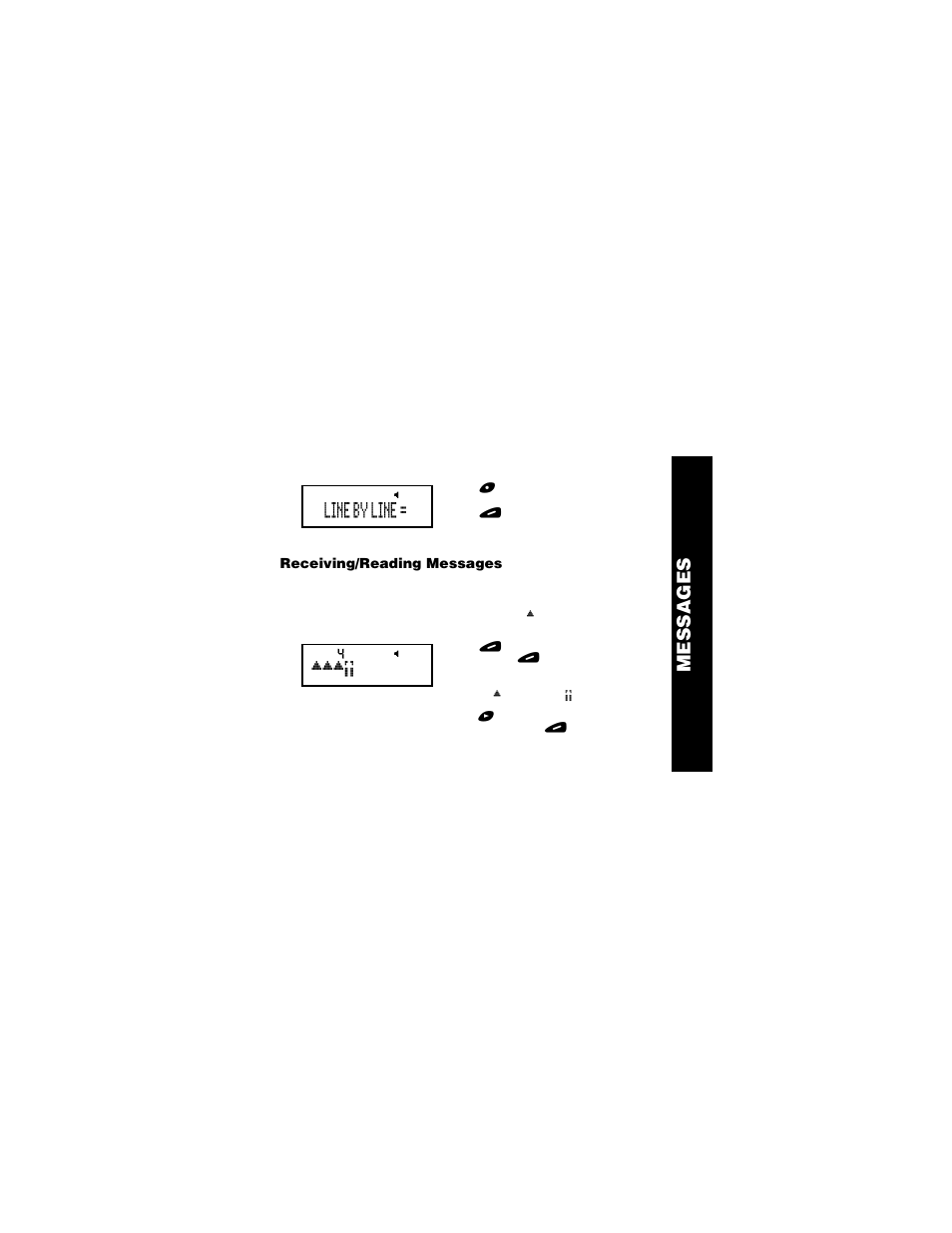 Receiving/reading messages, Messages, Line by line | Motorola Jazz Pager User Manual | Page 9 / 48