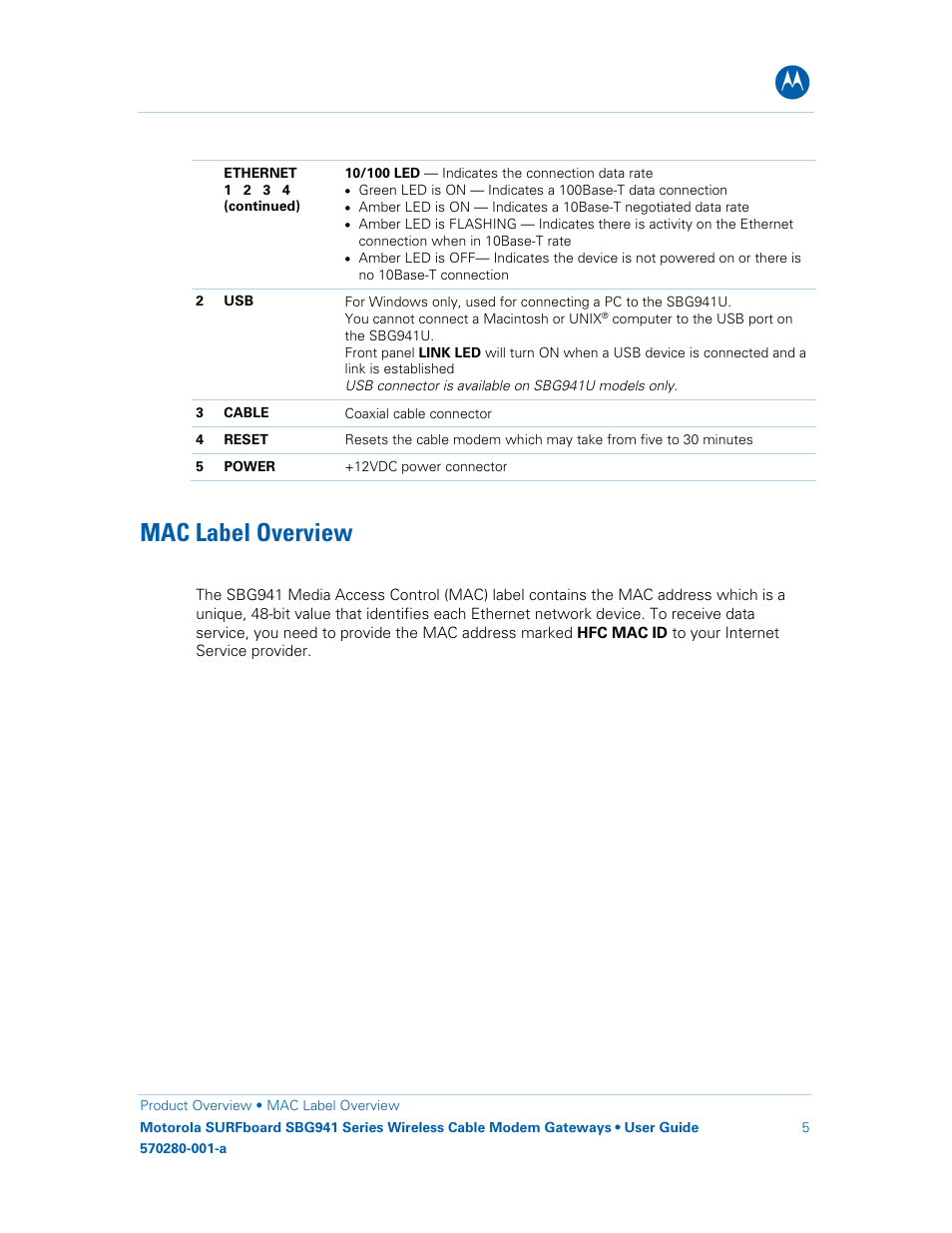 Mac label overview | Motorola SURFboard 570280-001-a User Manual | Page 13 / 78