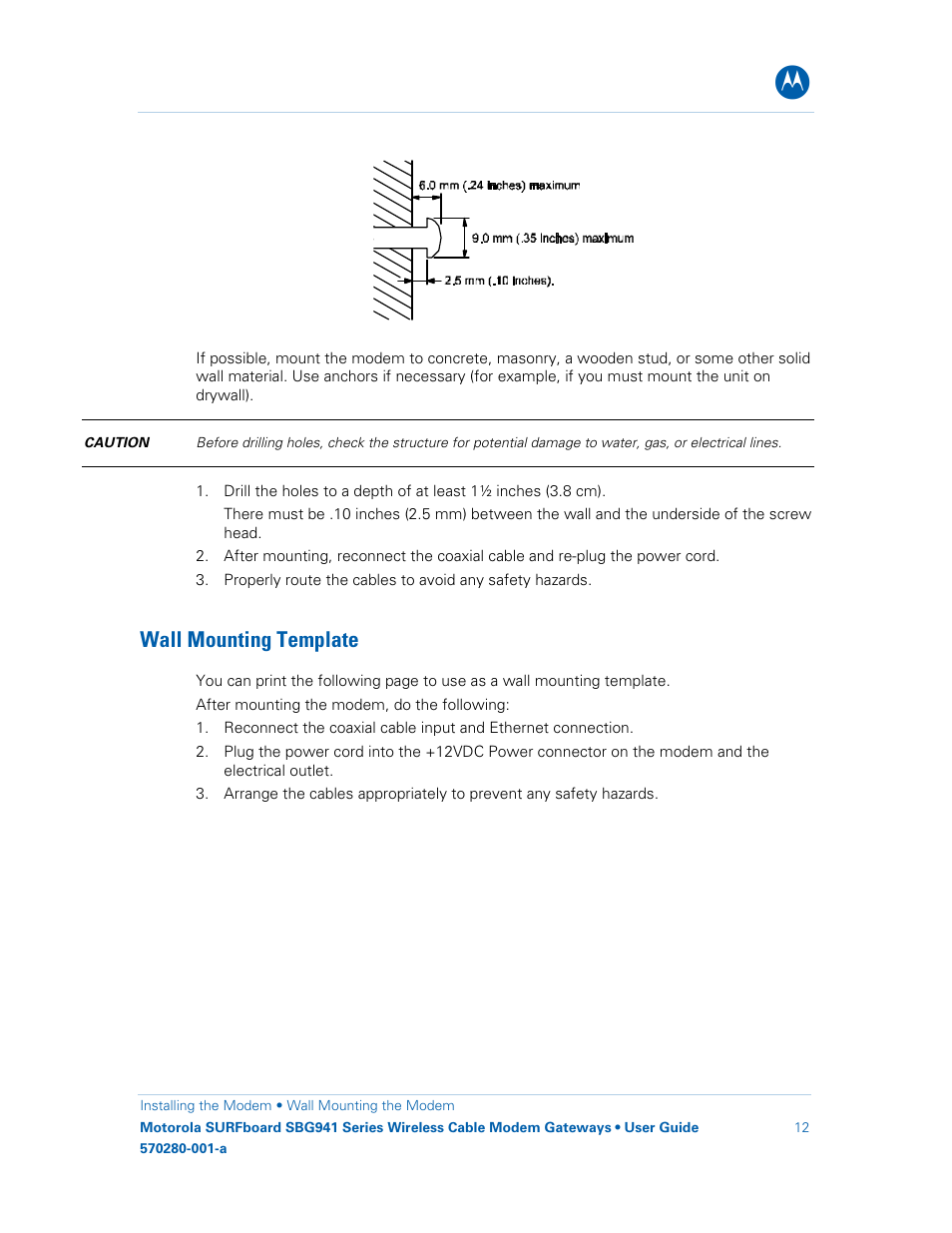 Wall mounting template | Motorola SURFboard 570280-001-a User Manual | Page 20 / 78