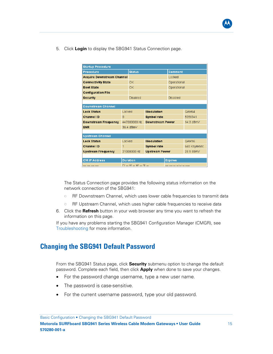 Changing the sbg941 default password | Motorola SURFboard 570280-001-a User Manual | Page 23 / 78