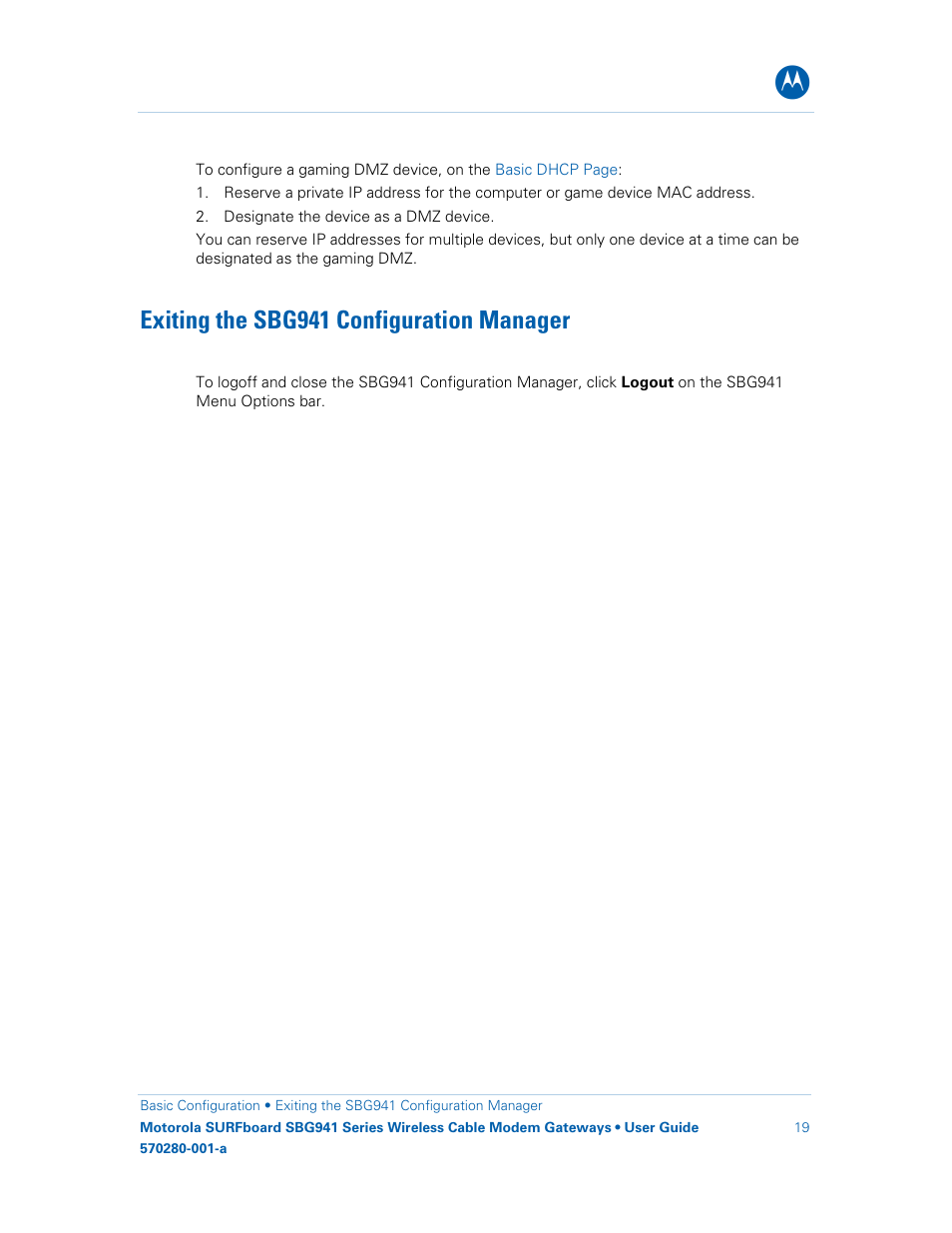 Exiting the sbg941 configuration manager | Motorola SURFboard 570280-001-a User Manual | Page 27 / 78