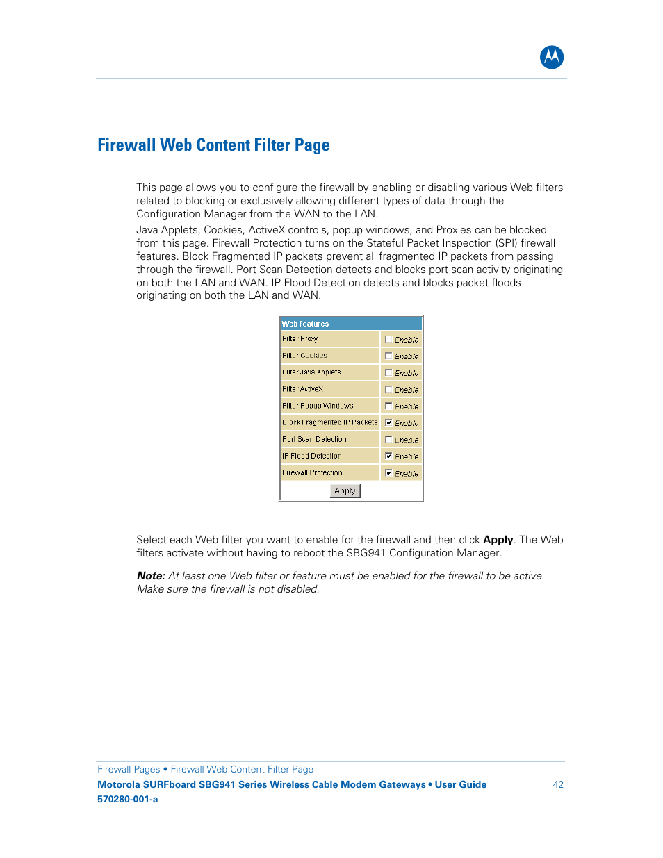 Firewall web content filter page | Motorola SURFboard 570280-001-a User Manual | Page 50 / 78