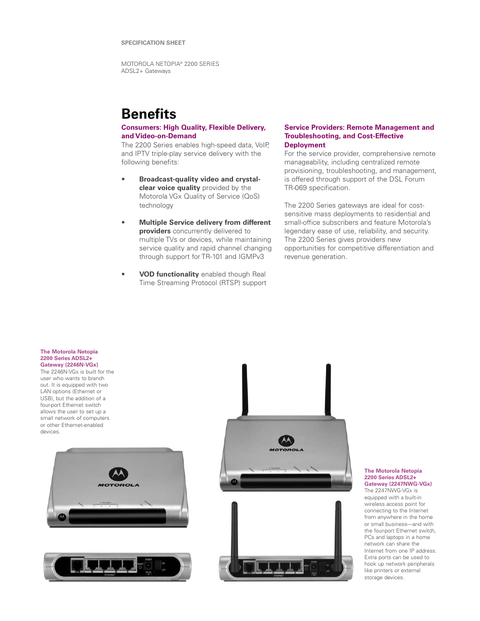 Benefits | Motorola Netopia 2257NWG-VGX User Manual | Page 2 / 5