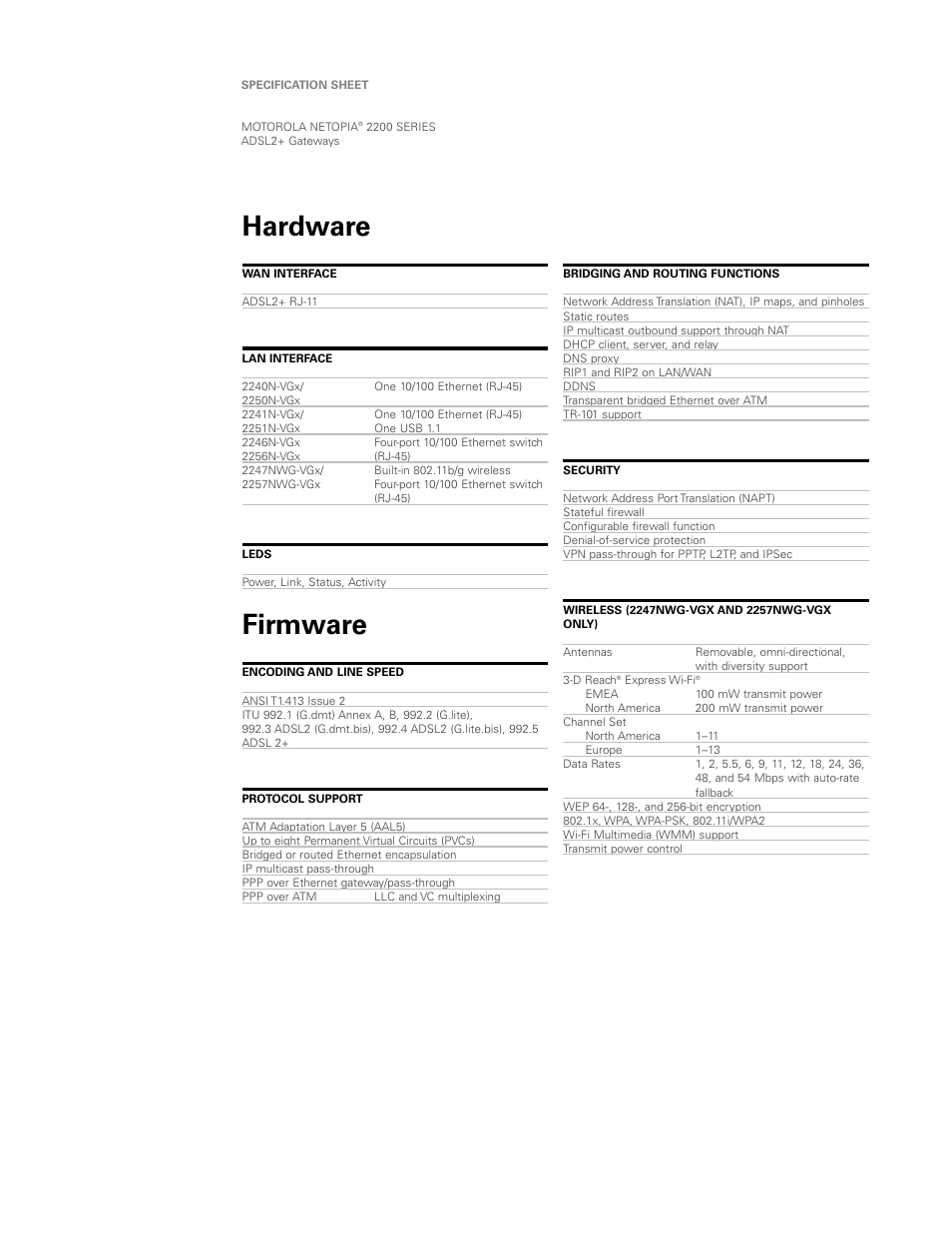 Hardware, Firmware | Motorola Netopia 2257NWG-VGX User Manual | Page 4 / 5