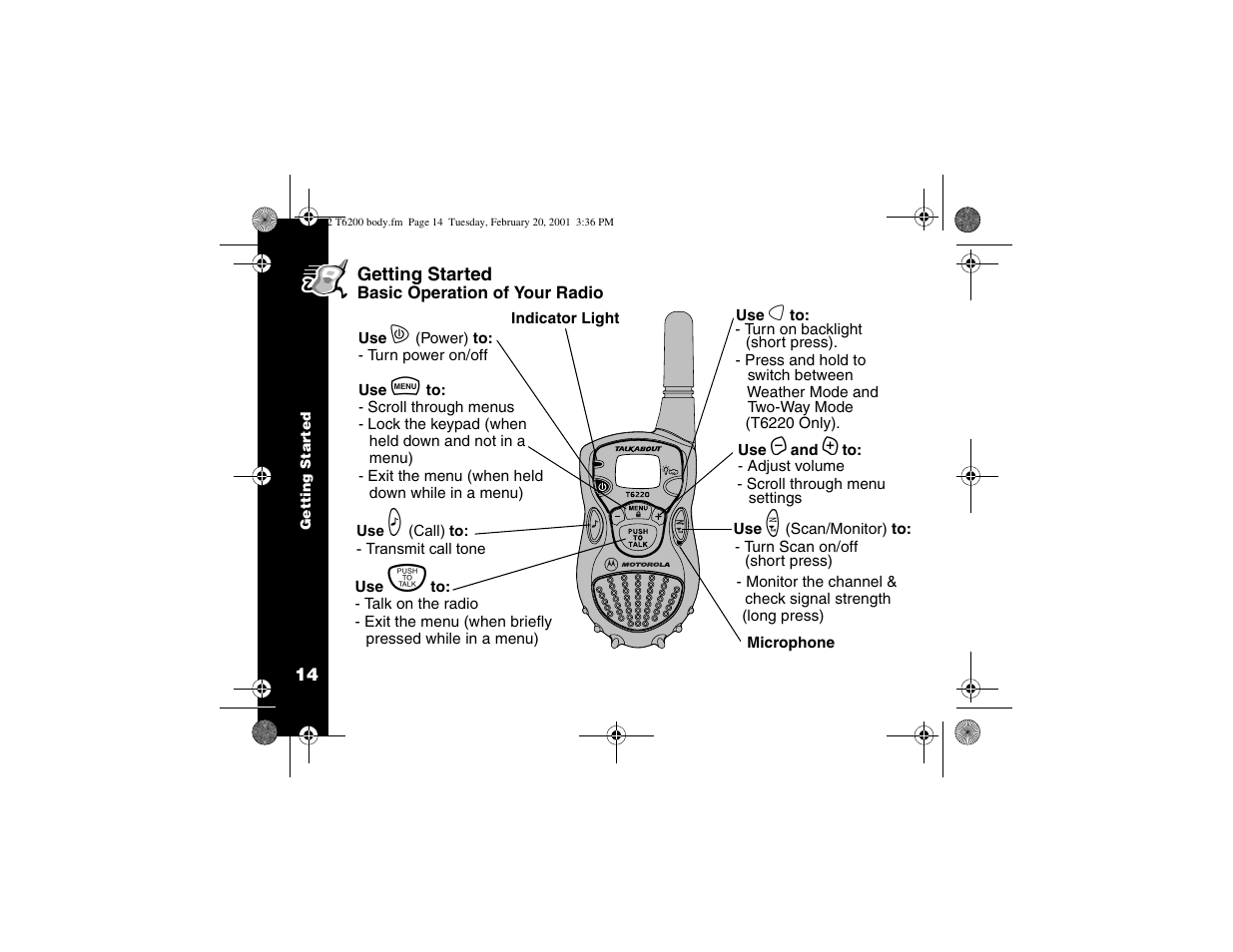 Getting started | Motorola T6200 User Manual | Page 16 / 70