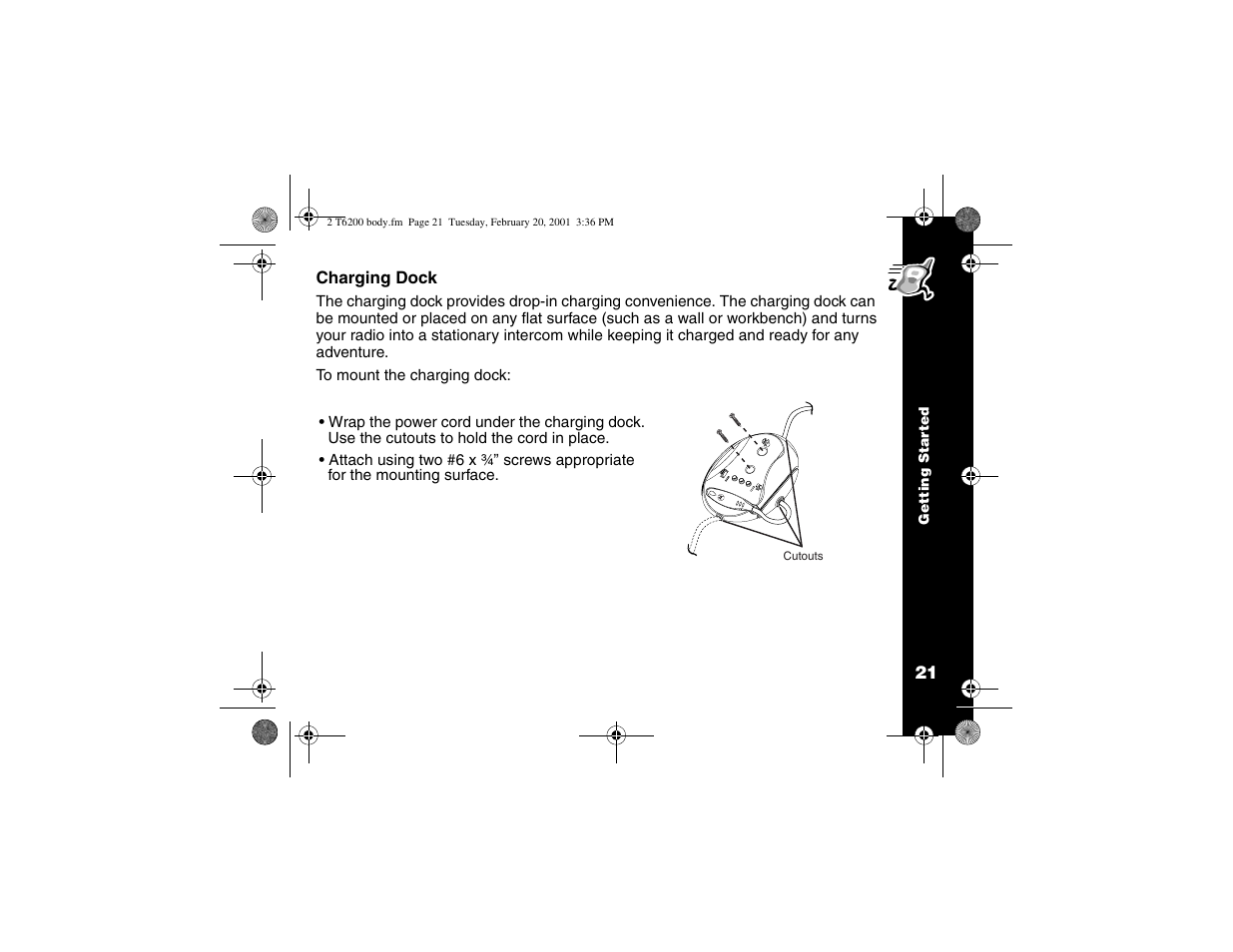 Charging dock | Motorola T6200 User Manual | Page 23 / 70