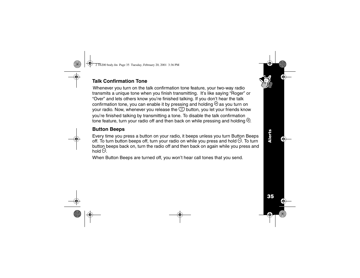 Talk confirmation tone | Motorola T6200 User Manual | Page 37 / 70
