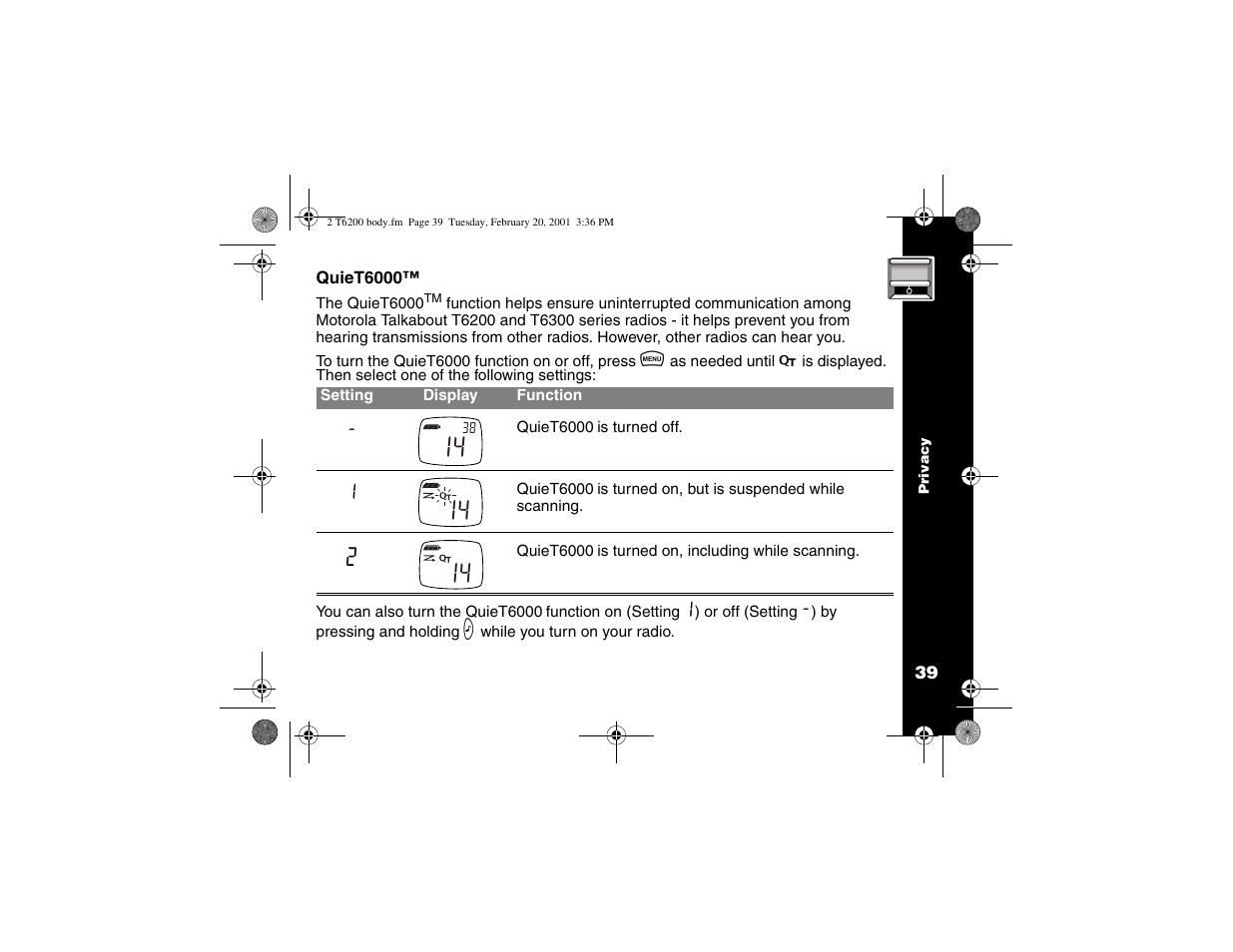 Quiet6000 | Motorola T6200 User Manual | Page 41 / 70
