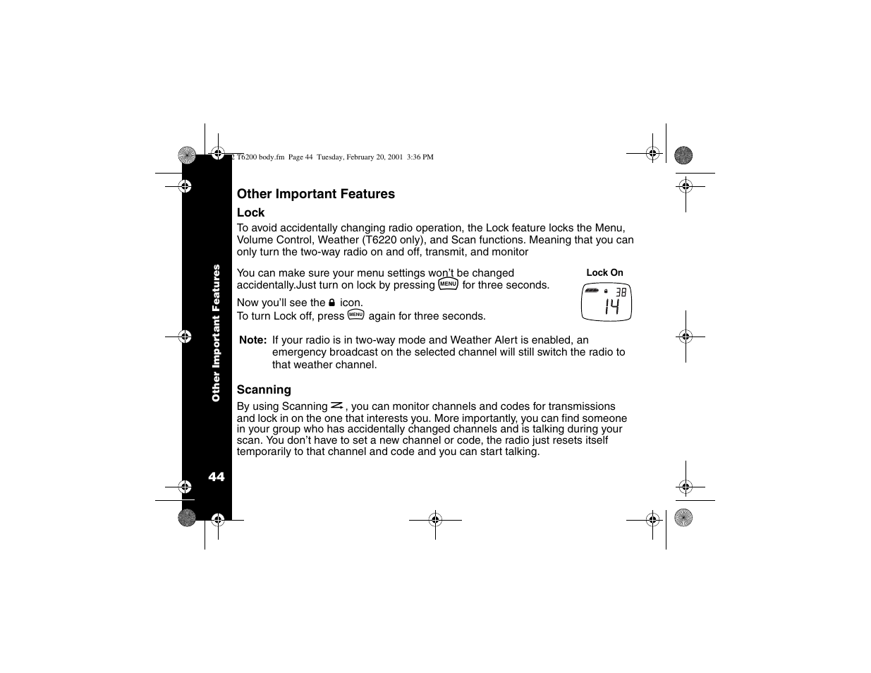 Other important features | Motorola T6200 User Manual | Page 46 / 70