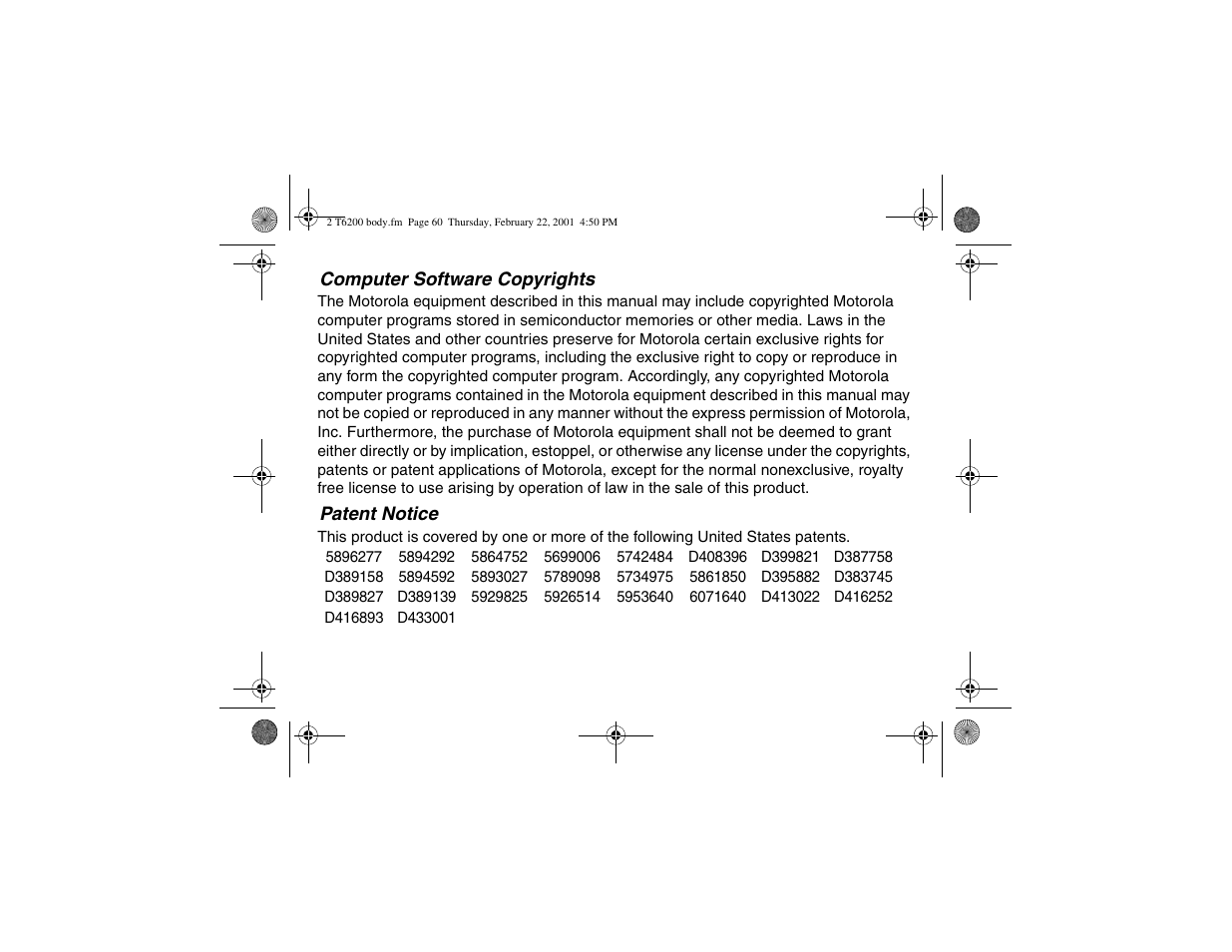 Motorola T6200 User Manual | Page 62 / 70