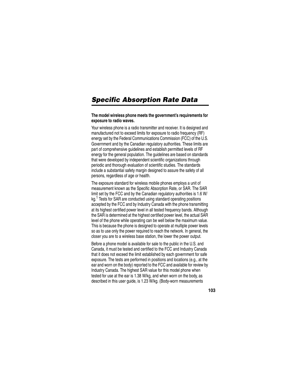 Specific absorption rate data | Motorola C370 Series User Manual | Page 105 / 132