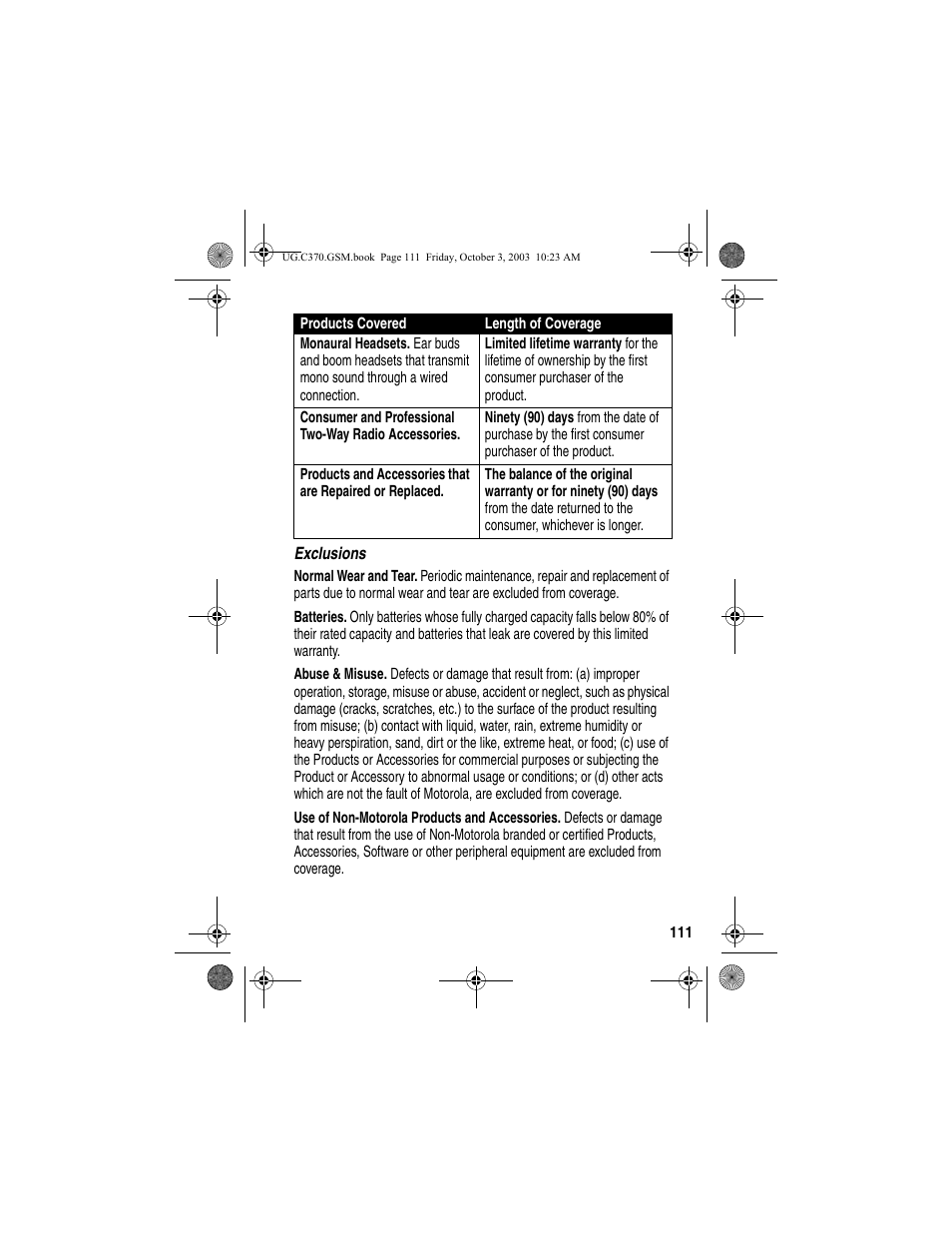 Motorola C370 Series User Manual | Page 113 / 132