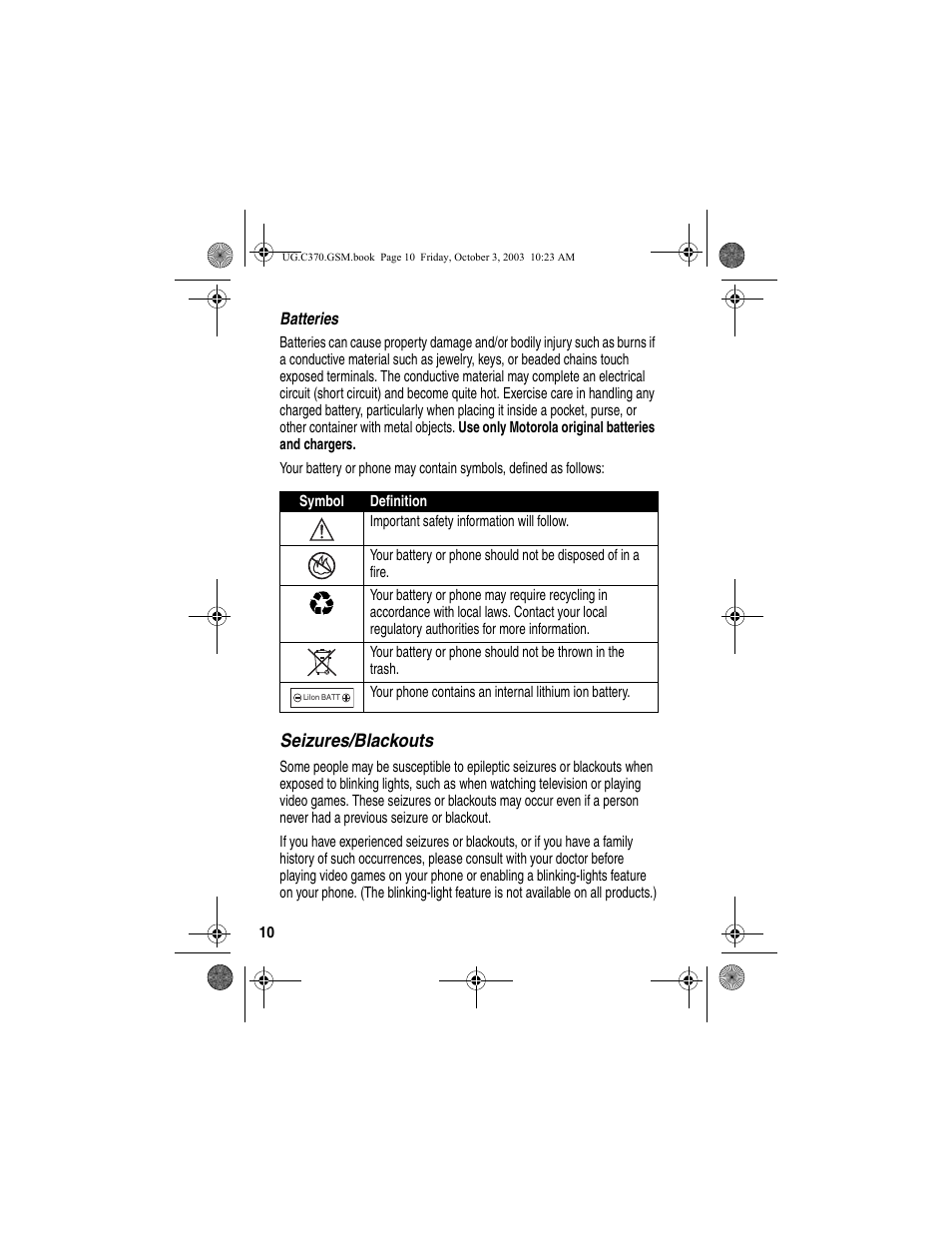 Motorola C370 Series User Manual | Page 12 / 132
