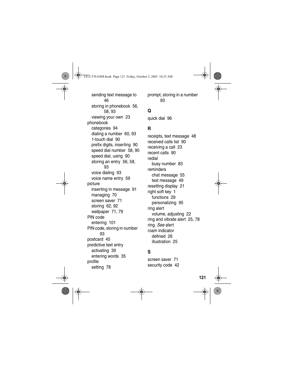 Motorola C370 Series User Manual | Page 123 / 132