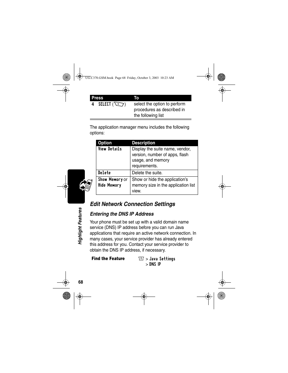 Edit network connection settings | Motorola C370 Series User Manual | Page 70 / 132