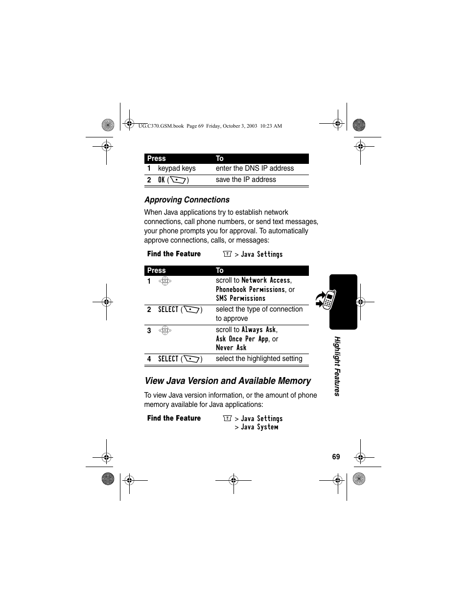 Motorola C370 Series User Manual | Page 71 / 132