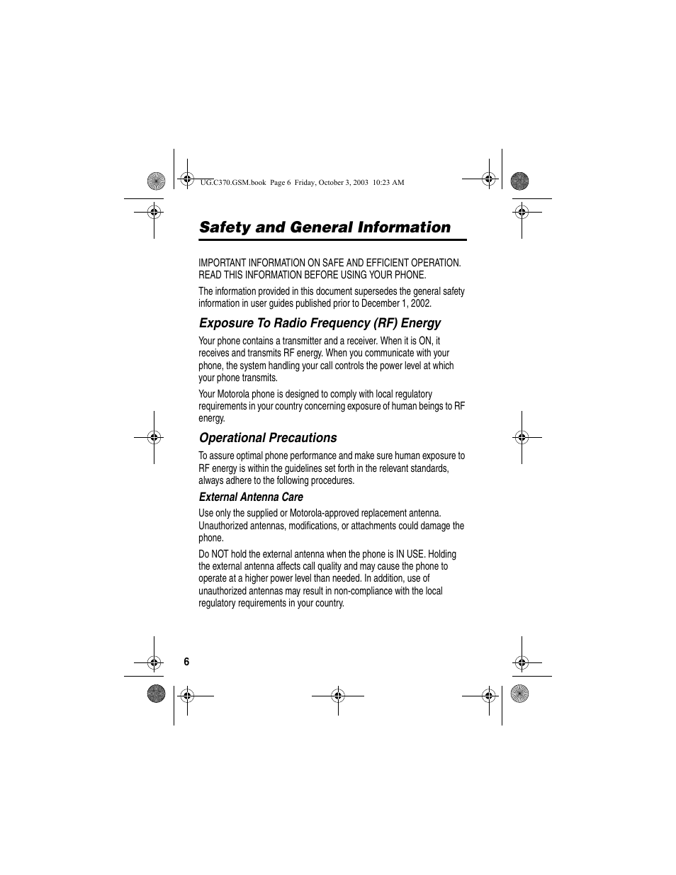 Safety and general information | Motorola C370 Series User Manual | Page 8 / 132