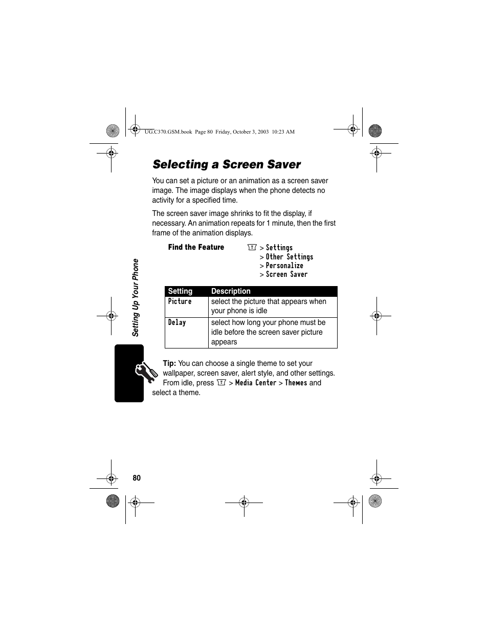 Selecting a screen saver | Motorola C370 Series User Manual | Page 82 / 132