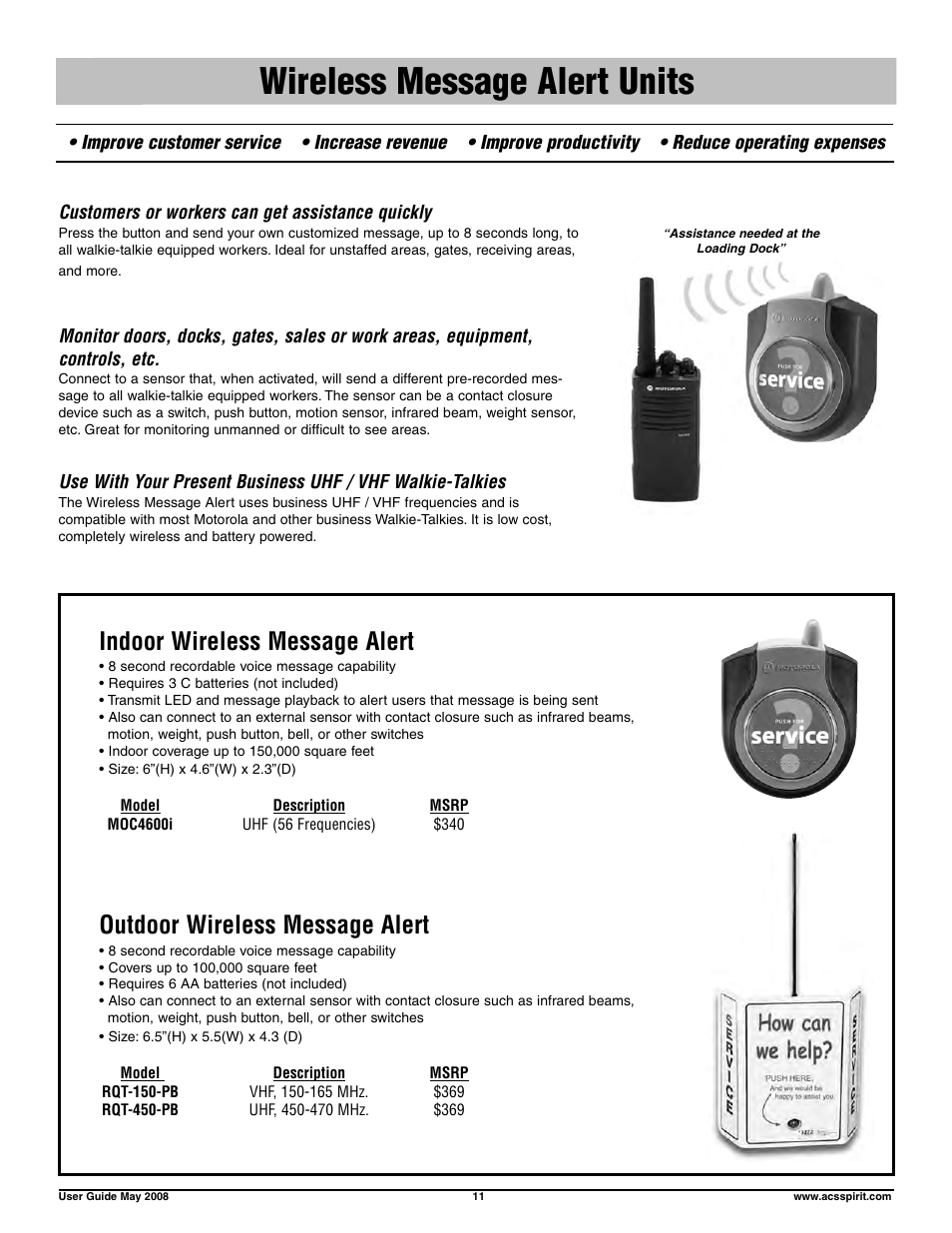 Wireless message alert units, Indoor wireless message alert, Outdoor wireless message alert | Motorola RDX RDV5100 User Manual | Page 11 / 15