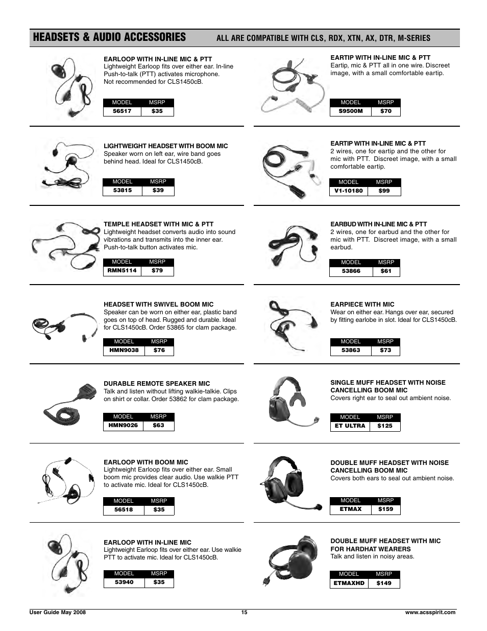 Headsets & audio accessories | Motorola RDX RDV5100 User Manual | Page 15 / 15