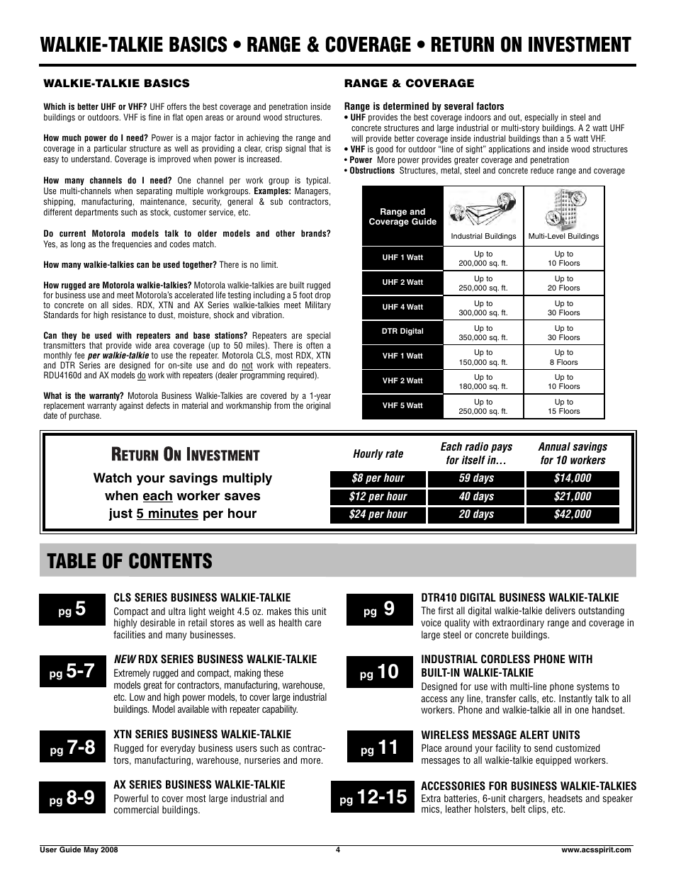 11 table of contents | Motorola RDX RDV5100 User Manual | Page 4 / 15